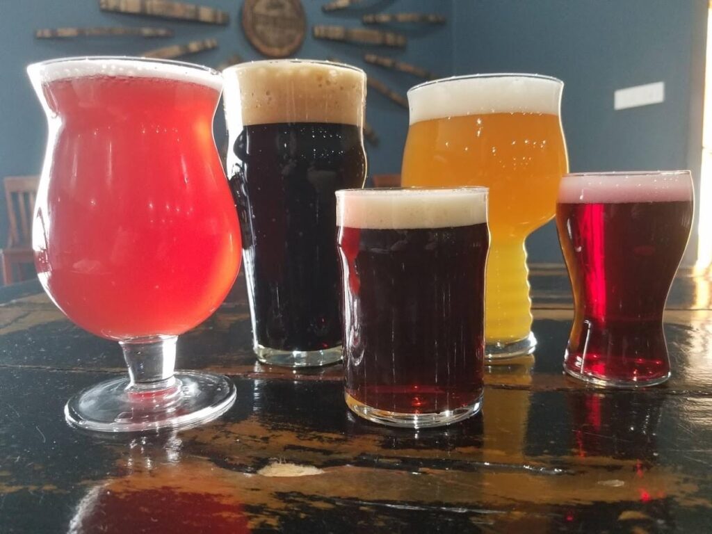 Variety of beers in different glasses