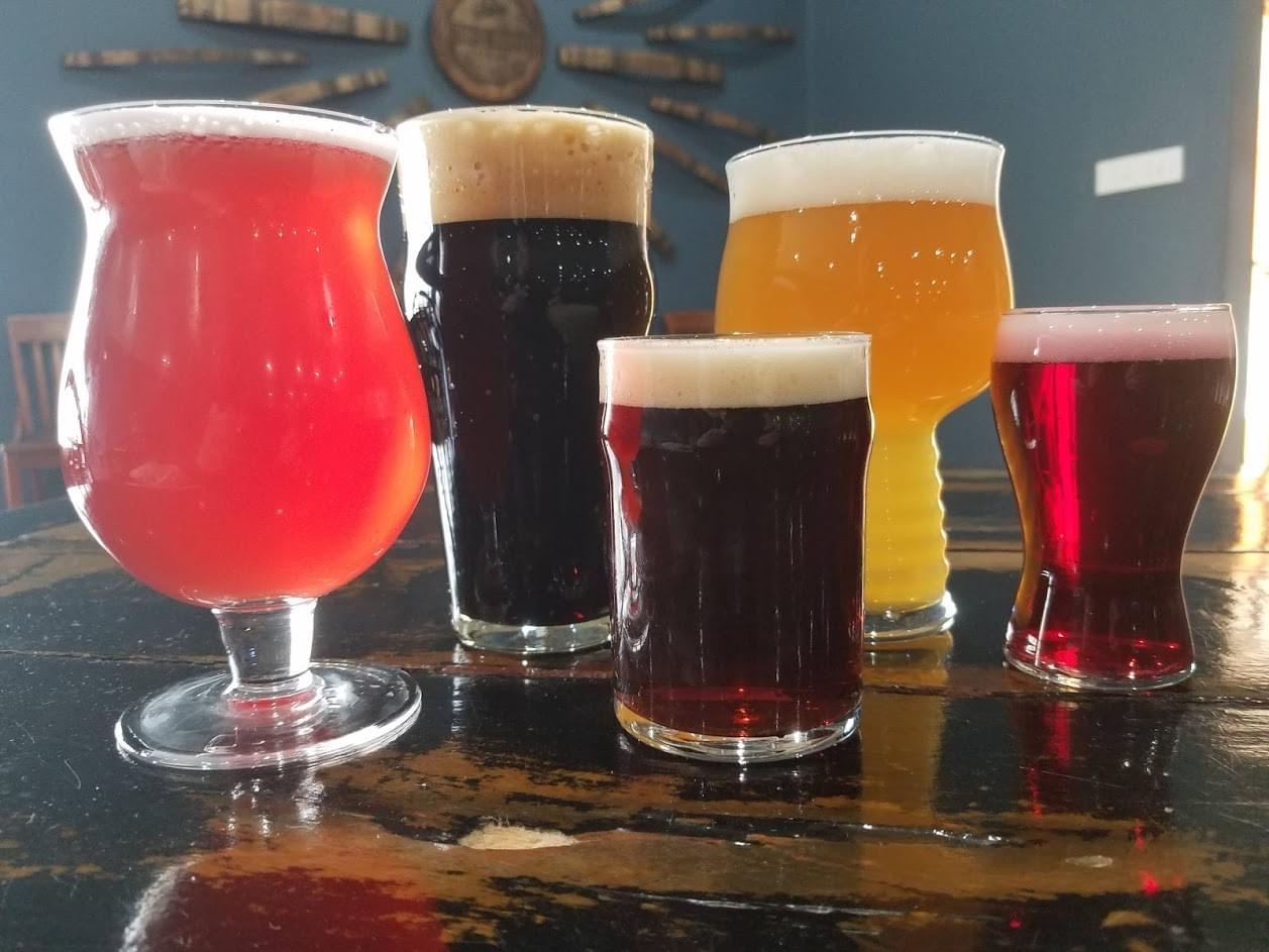 Variety of beers in different glasses